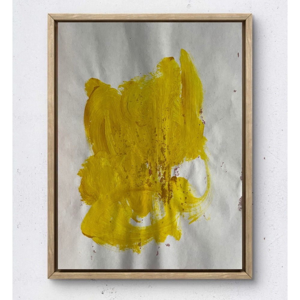 Original Abstract Yellow Acrylic Painting Paper 8.5x11 Contemporary Art Blotch